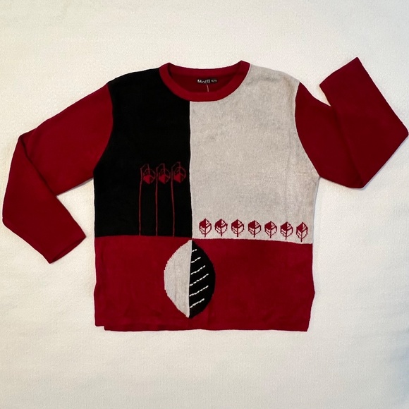 NWT Moffi Chenille Colour Block Leaf Art Cozy Crewneck Sweater Size XXL - Picture 3 of 12